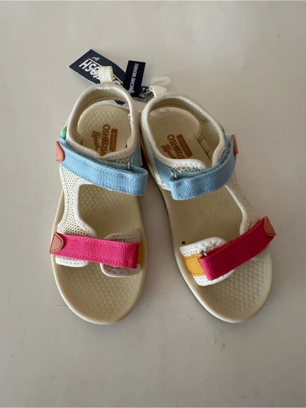 OshKosh B'gosh Sandals with adjustable Pink and Blue  Straps. Washable. Size: 12